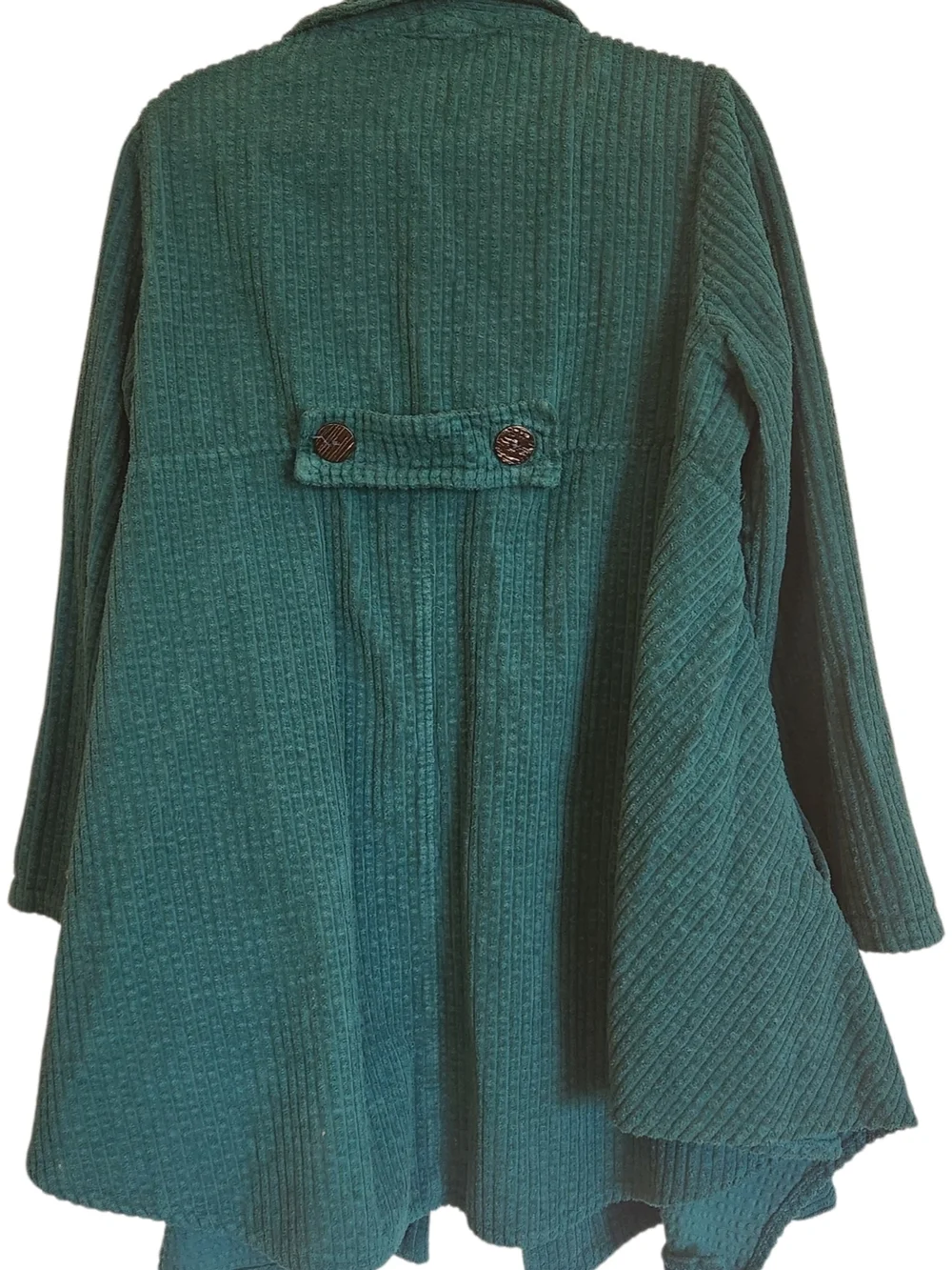 CMC by Color Me Cotton Green Corduroy Open Front Shacket Size L Flared Hemline